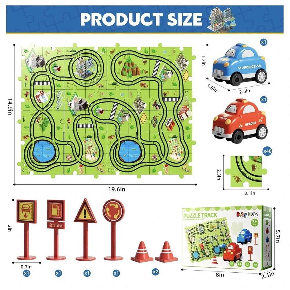 Beby Buty 48PCS Puzzle Race Track Car Set for Toddlers Boys, Toys Birthday Gi...
